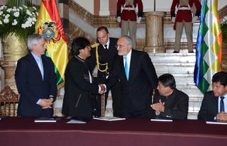 García Linera, Evo Morales, Jorge Mesa y Choquehuanca, ayer en La Paz