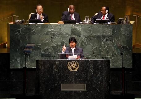 Morales durante su discurso, ayer en la ONU