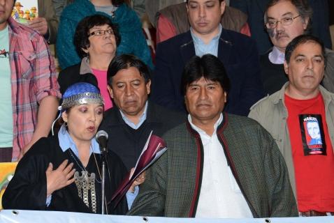 Morales con la delegación chilena, ayer en La Paz