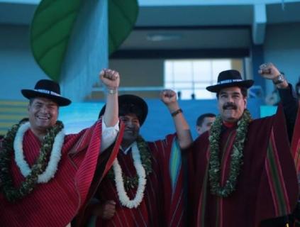 Correa, Morales y Maduro, ayer en Tiquipaya