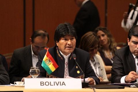 Morales durante su discurso, ayer en Asunción