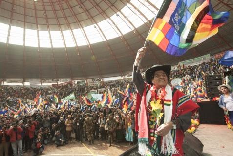 Evo Morales durante el acto en Challapata