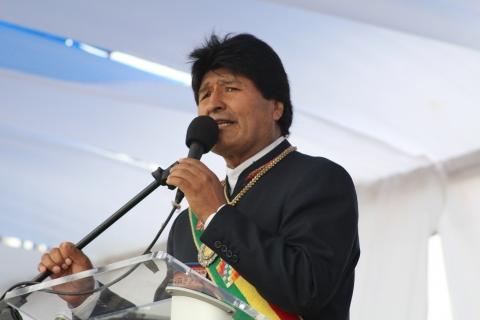 Evo Morales en el discurso ante los militares ayer