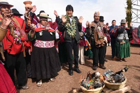 Evo Morales en Laja, ayer domingo