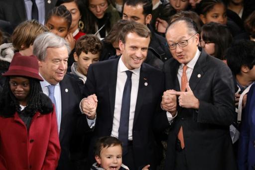 Guterres ONU, Macron Francia y y el presidente del Banco Mundial Jim Yong Kim 