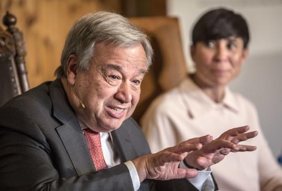 El secretario general de las Naciones Unidas António Guterres en un foro sobre paz en Losby, Noruega